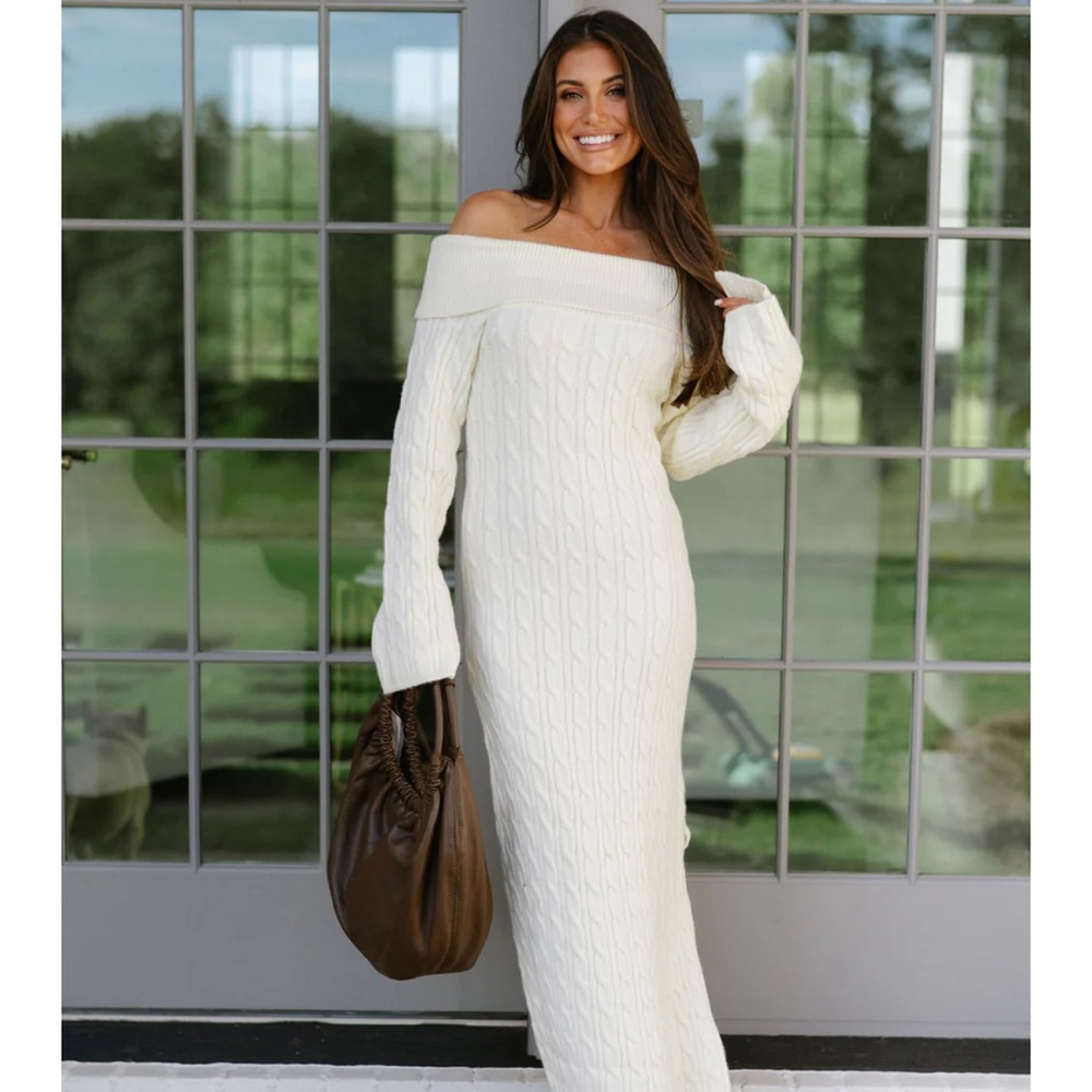 NWT Cable Knit Maxi Dress-Ivory These Three Boutique